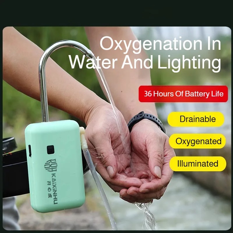 Fish Pond Aerator - ポータブルUSB充電式電動釣り用酸素ポンプ（LEDライト付き）、屋外用エアレーター水ポンプ（釣り用）
