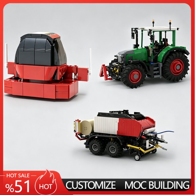 新しいグリーンファームトラクターと赤いベーラートレーラーMO - Agriculture Farming Education のレビューと価格